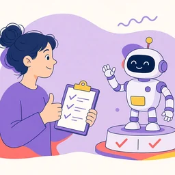 A person with a checklist and a robot.