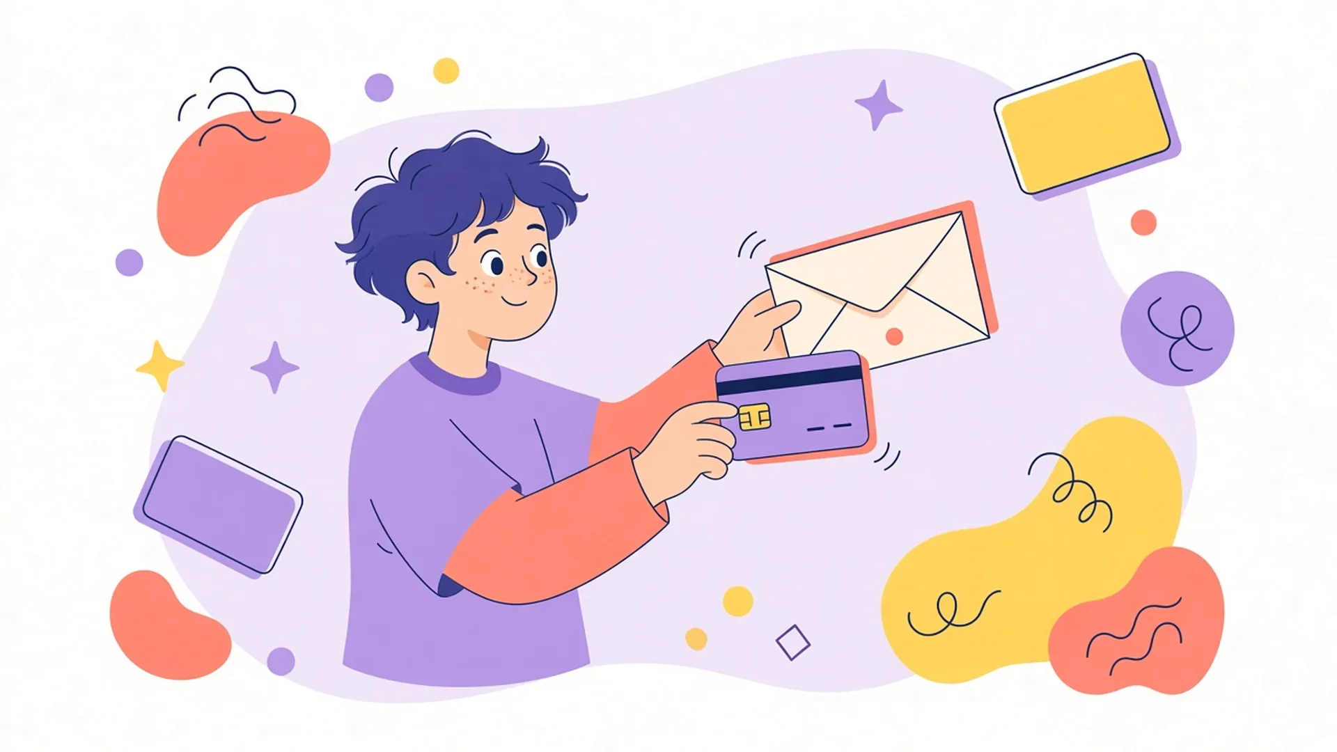 A person holds an envelope and a payment card, ready to send just one.